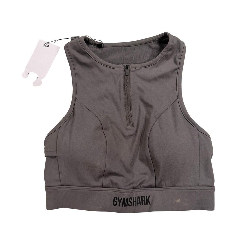 Gymshark Non Stop Sports Bra Smokey Grey GLSB3734-SMG-S Small NWT High Neck Zip